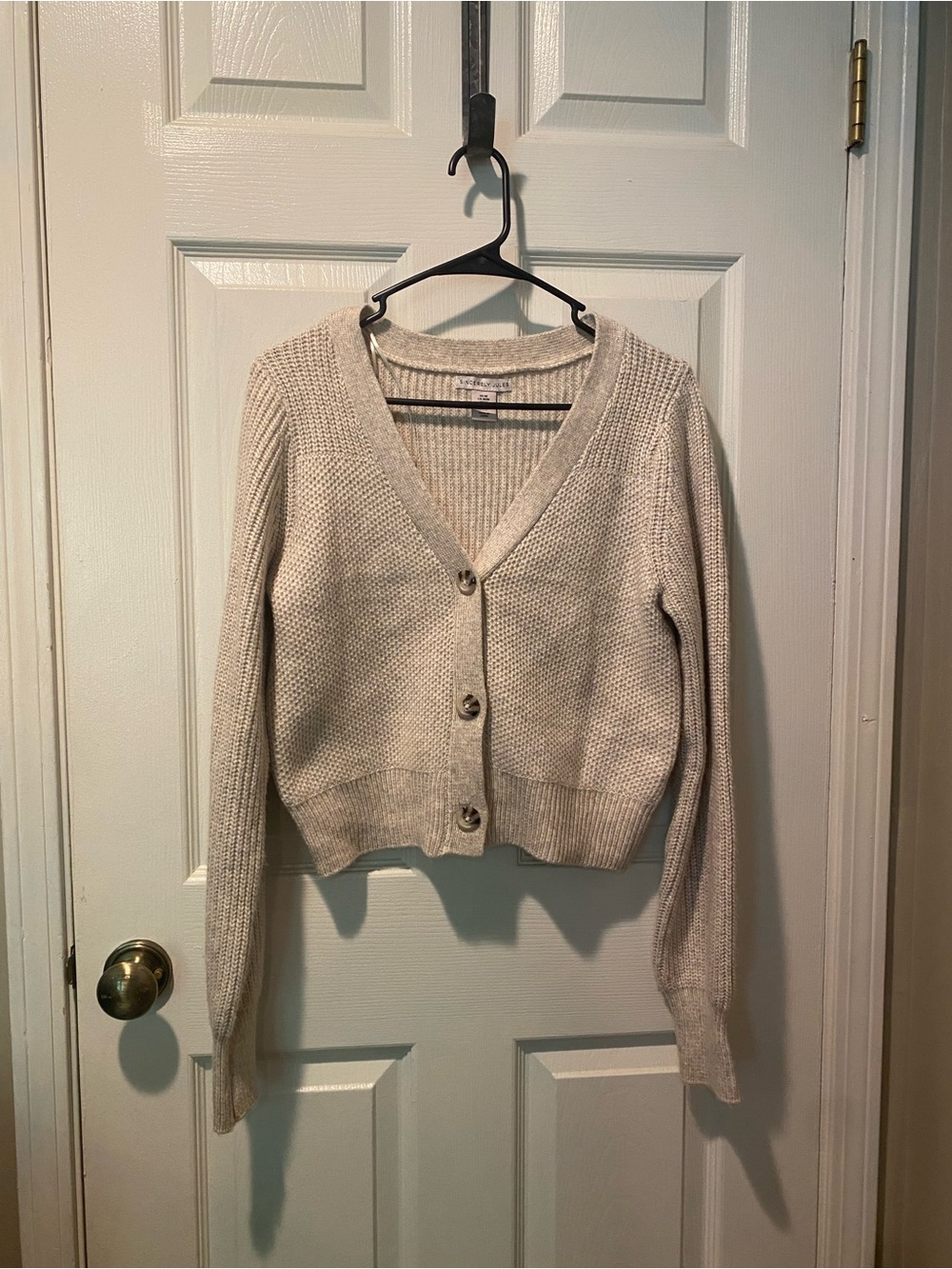 Cream Button-Front V-Neck Cropped Cardigan